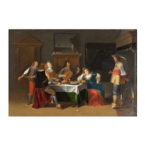 Christoffel Jacobsz. van der Lamen (Brussels/Antwerp circa 1606-1652 Antwerp) Elegant company in an interior framed: 68.7 x 91 cm