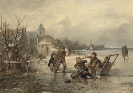 Children playing on the ice