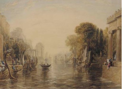 Classical figures in an arcadian landscape