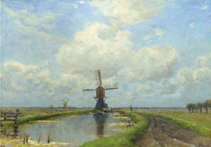 Windmills in a polder landscape