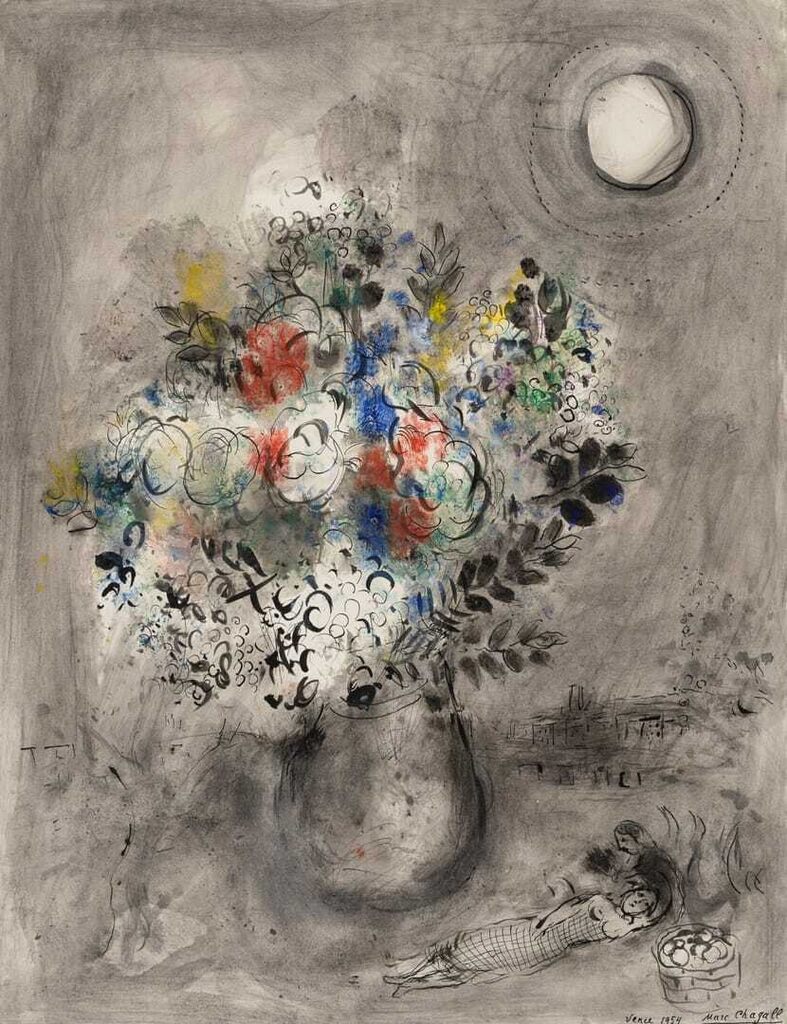 Grand bouquet aux amoureux devant Vence, la nuit