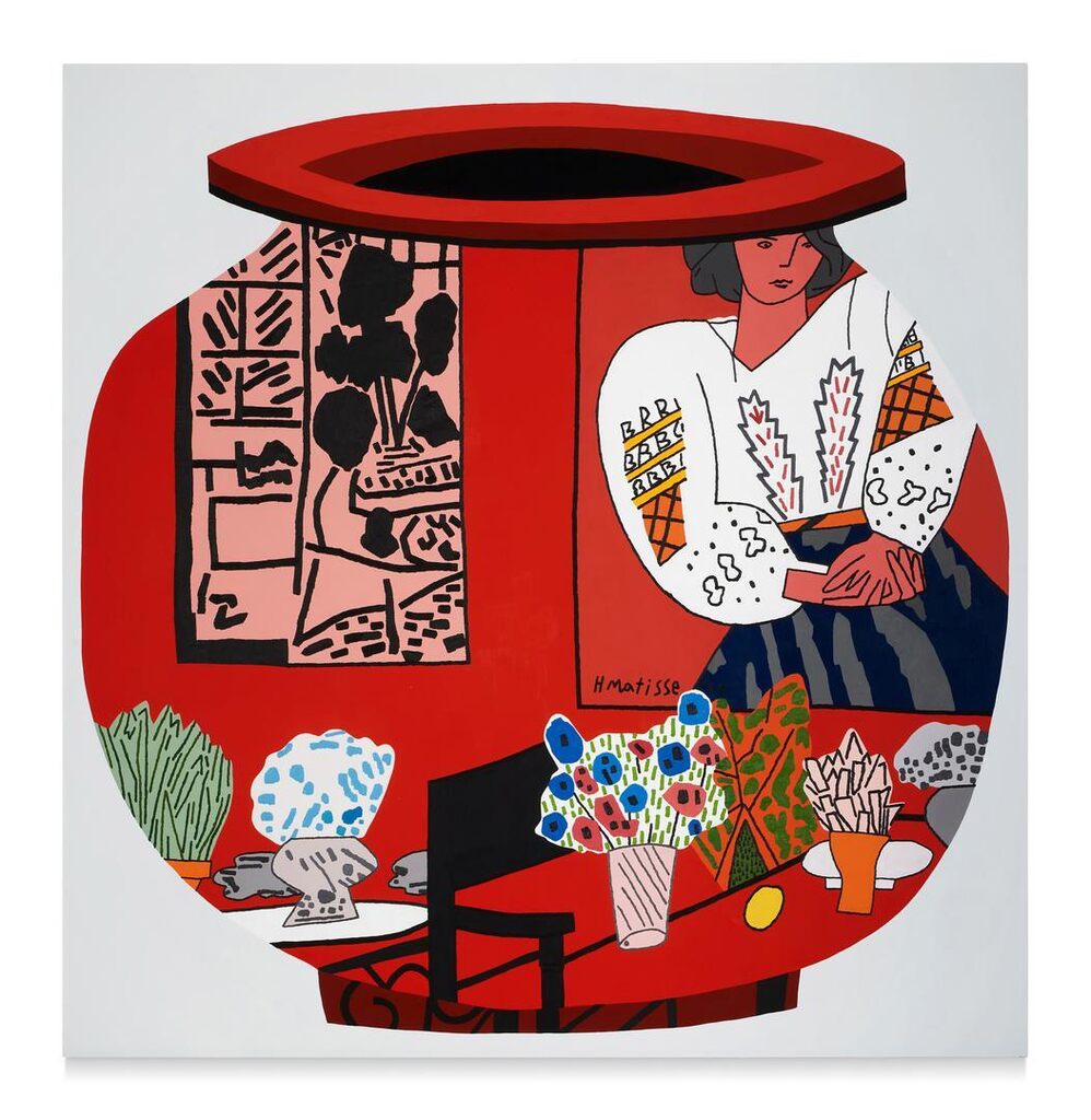 Jonas Wood, Red Pot with White Blouse