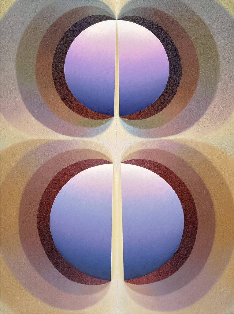Loie Hollowell, Split Orbs in purple, ochre, and brown