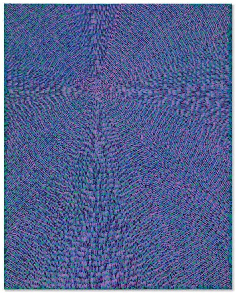 Jennifer Guidi, Life Force (Painted Universe Mandala, Lavender, Blue, Dark Blue, Green, Purple and Black Ground)
