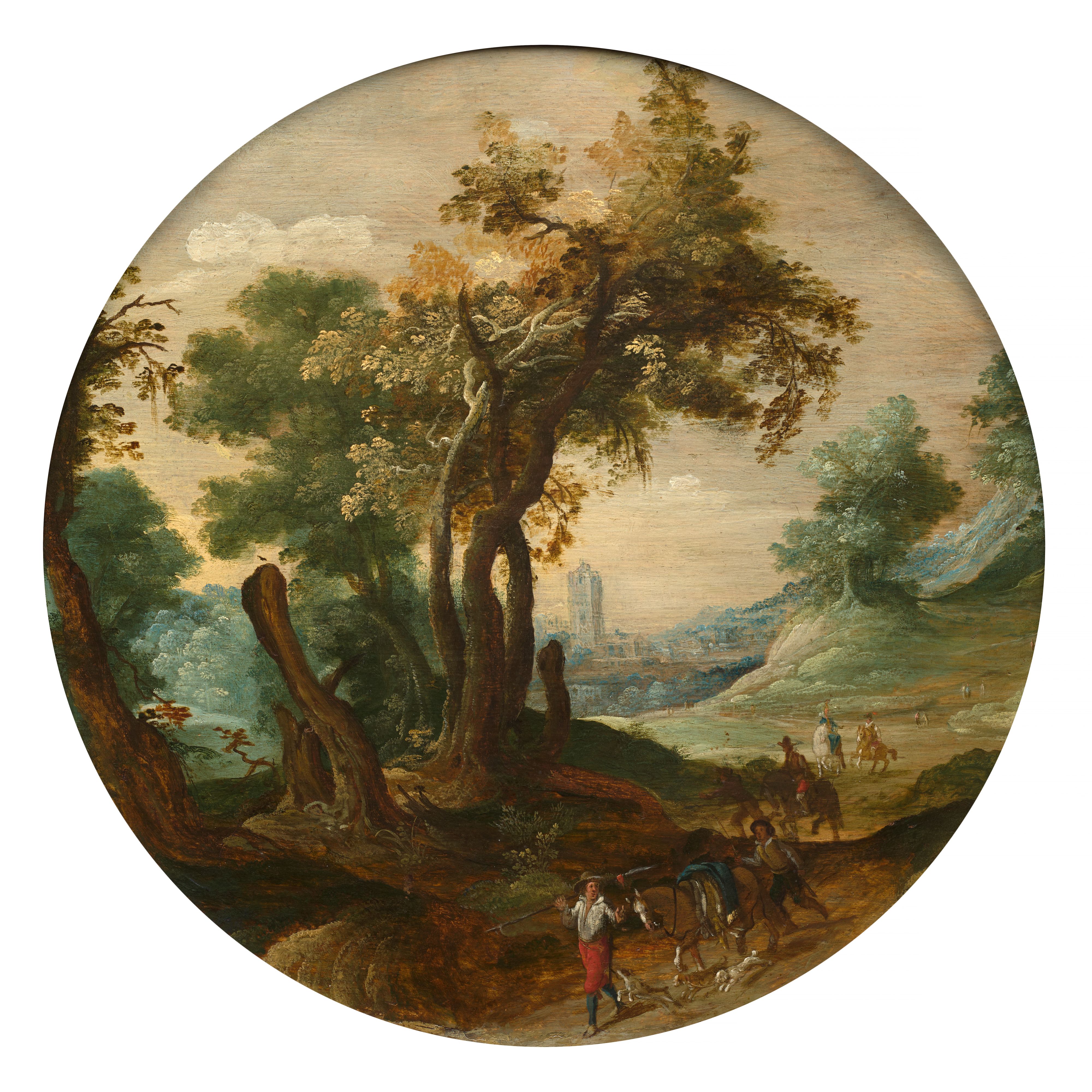Personnages sur un chemin dans un paysage