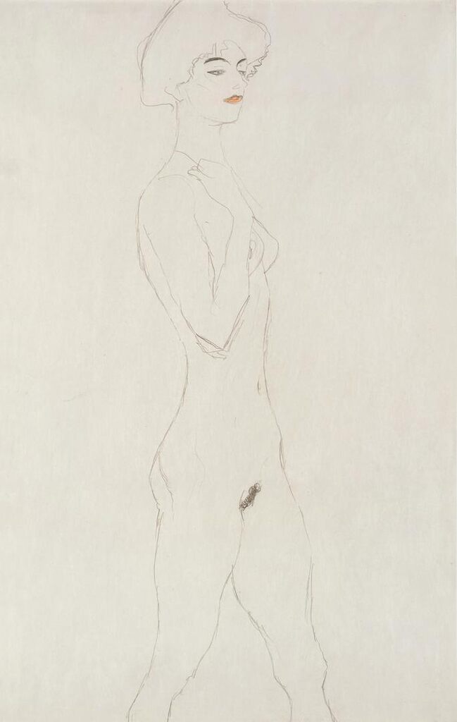 Gustav Klimt, Die rechte Hand an der Schulter, mit roten Lippen (Right Hand on Shoulder, with Red Lips)