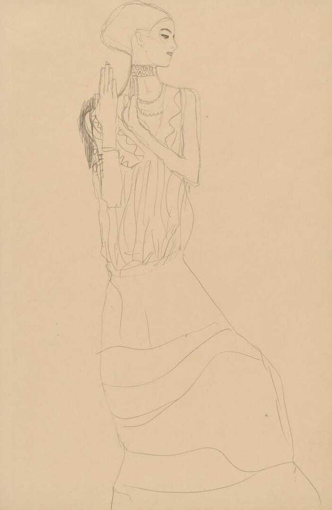 Gustav Klimt, Studie für die "Tänzerin" ("Die Erwartung"), Mit erhobenen Unterarmen und Halsketten nach rechts