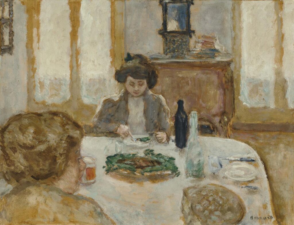 Pierre Bonnard, Le Déjeuner. Symphonie en gris ou Le Déjeuner gris (Mme Bonnard et Mlle Jeanne Meillier)