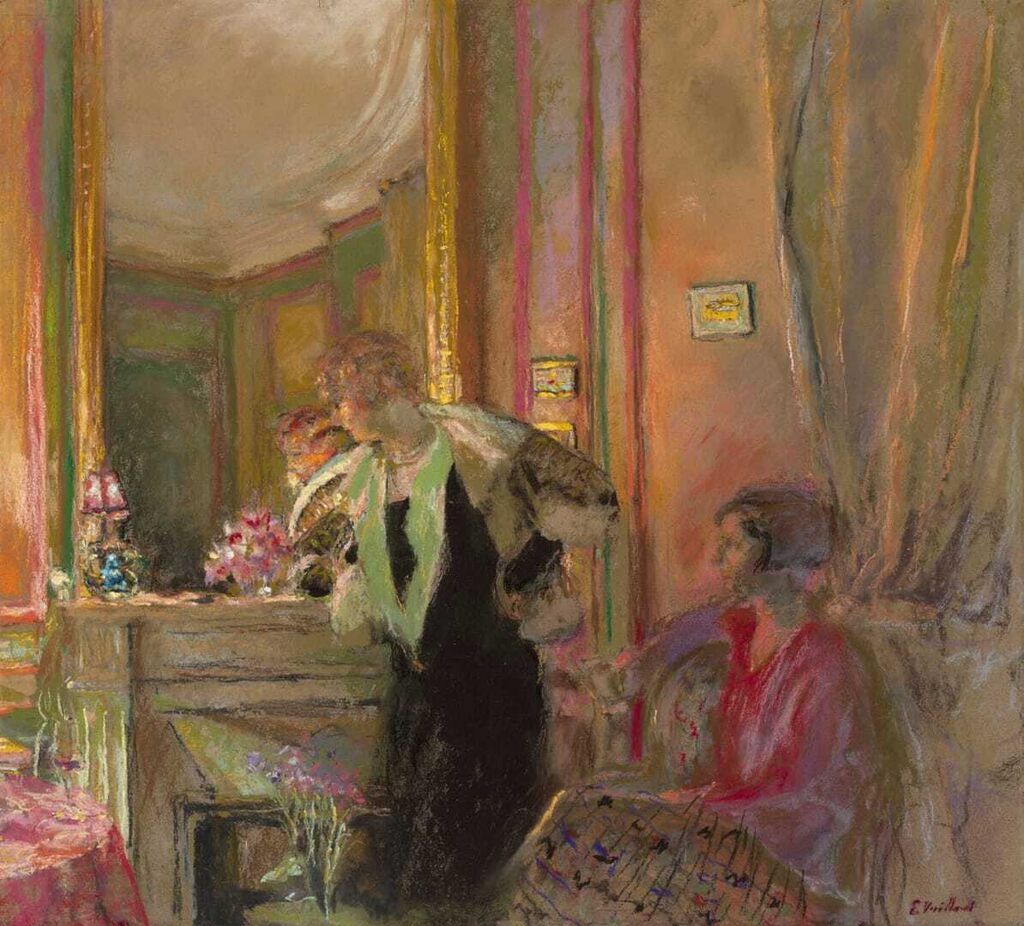 Édouard Vuillard, Gabrielle Jonas et sa fille Irène Montanet devant la cheminée