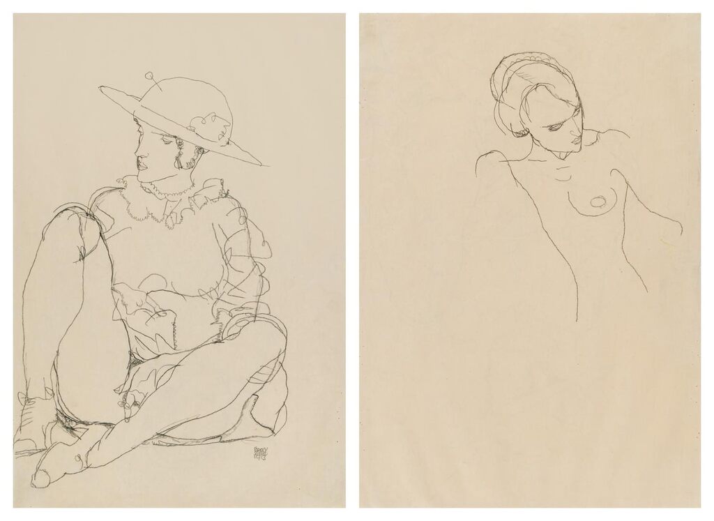 Egon Schiele, Sitzendes Mädchen mit Hut, onanierend (Seated Girl with Hat Masturbating) (recto); Mädchenakt (Nude Girl) (verso)