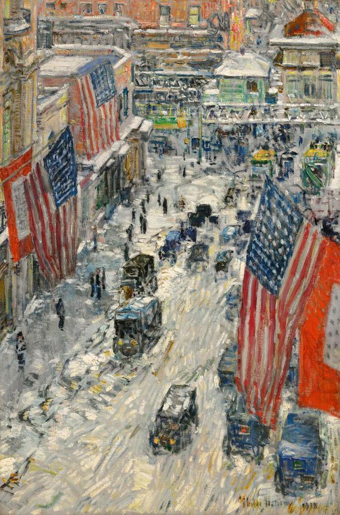 Childe Hassam, Flags on 57th Street, Winter 1918