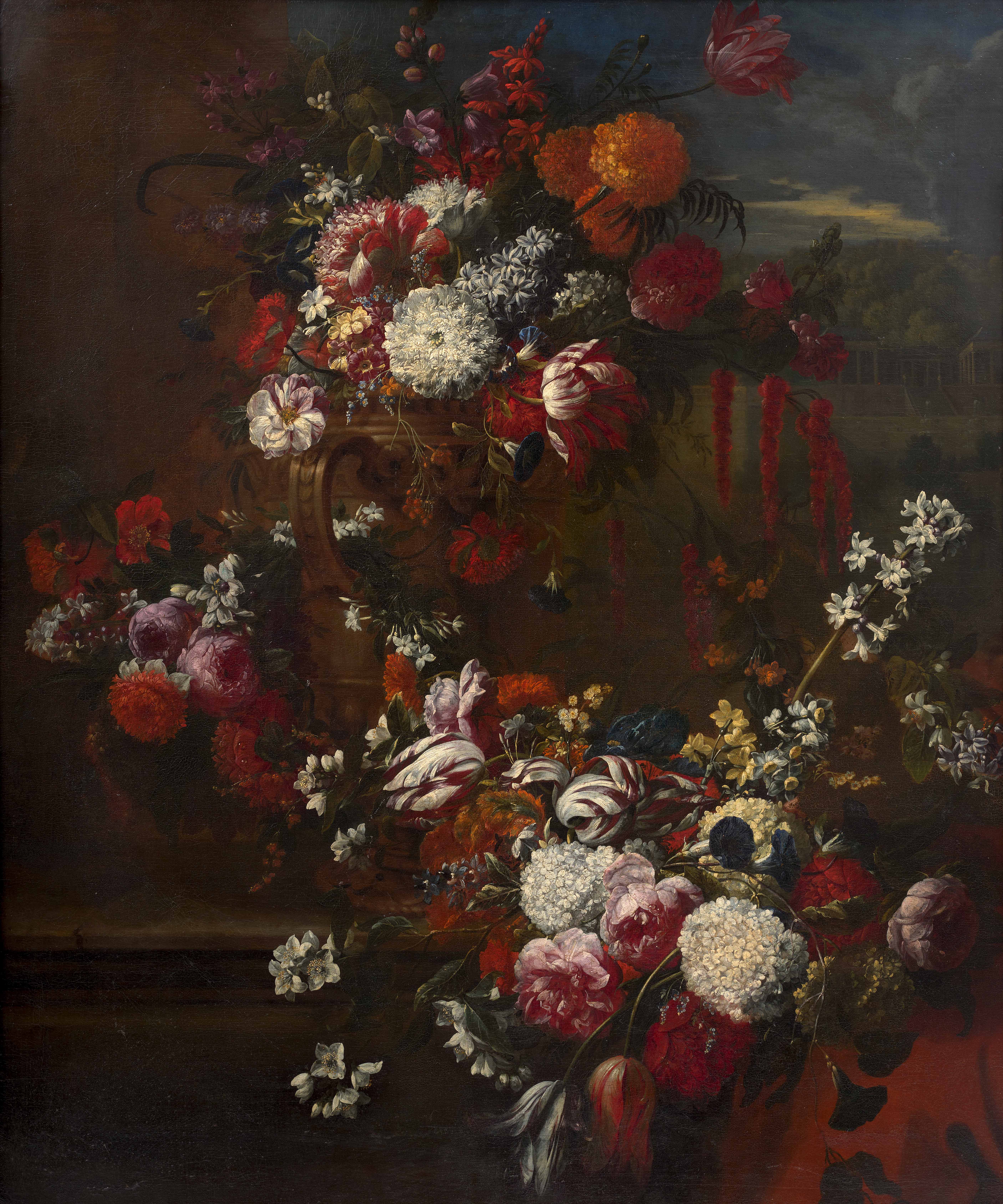 Vase de fleurs sur un entablement