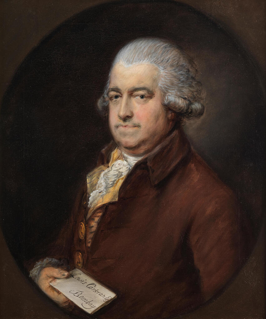 Portrait of Mr G. Hammond, half-length, in a brown coat, holding a letter