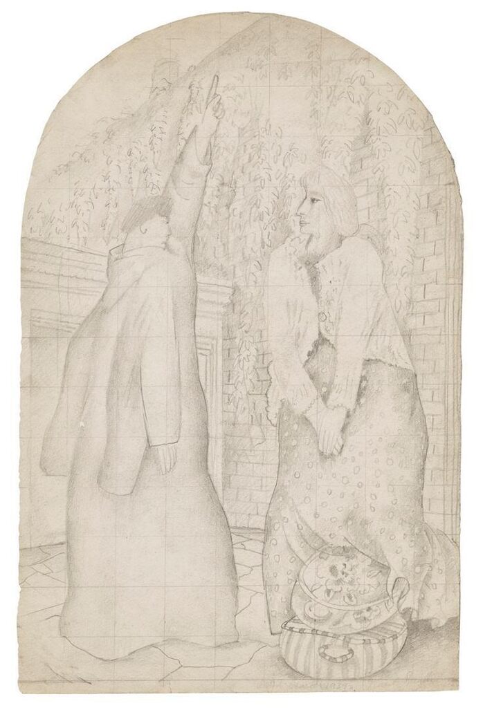 Two figures in a garden