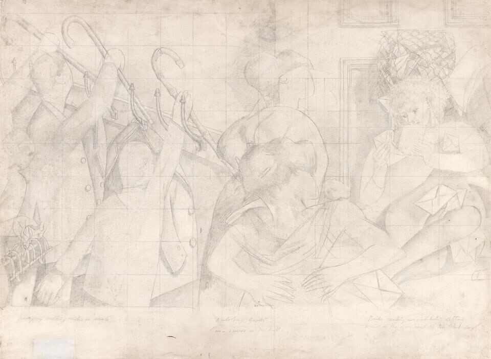 Drawing for the Marriage at Cana, Bride Reading Congratulation Letters (Hall Scenes)