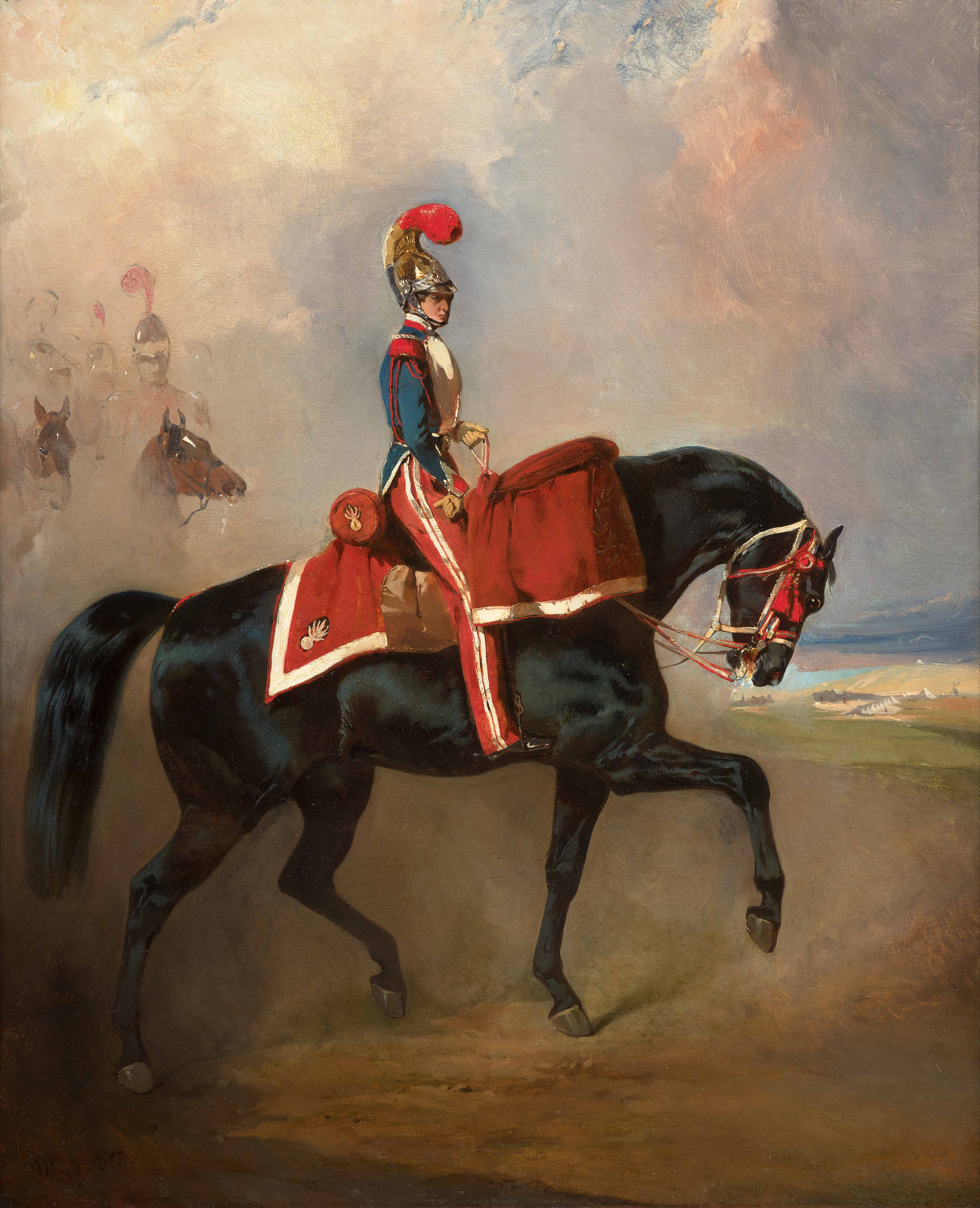 Timbalier de carabiniers à cheval dans un paysage d’Algérie
