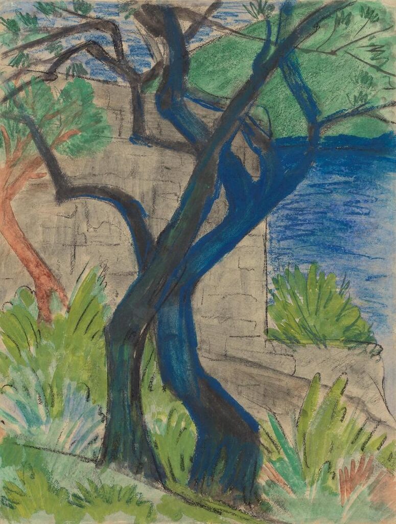 Flussufer mit blauem Baum (recto); Aktstudie (verso)