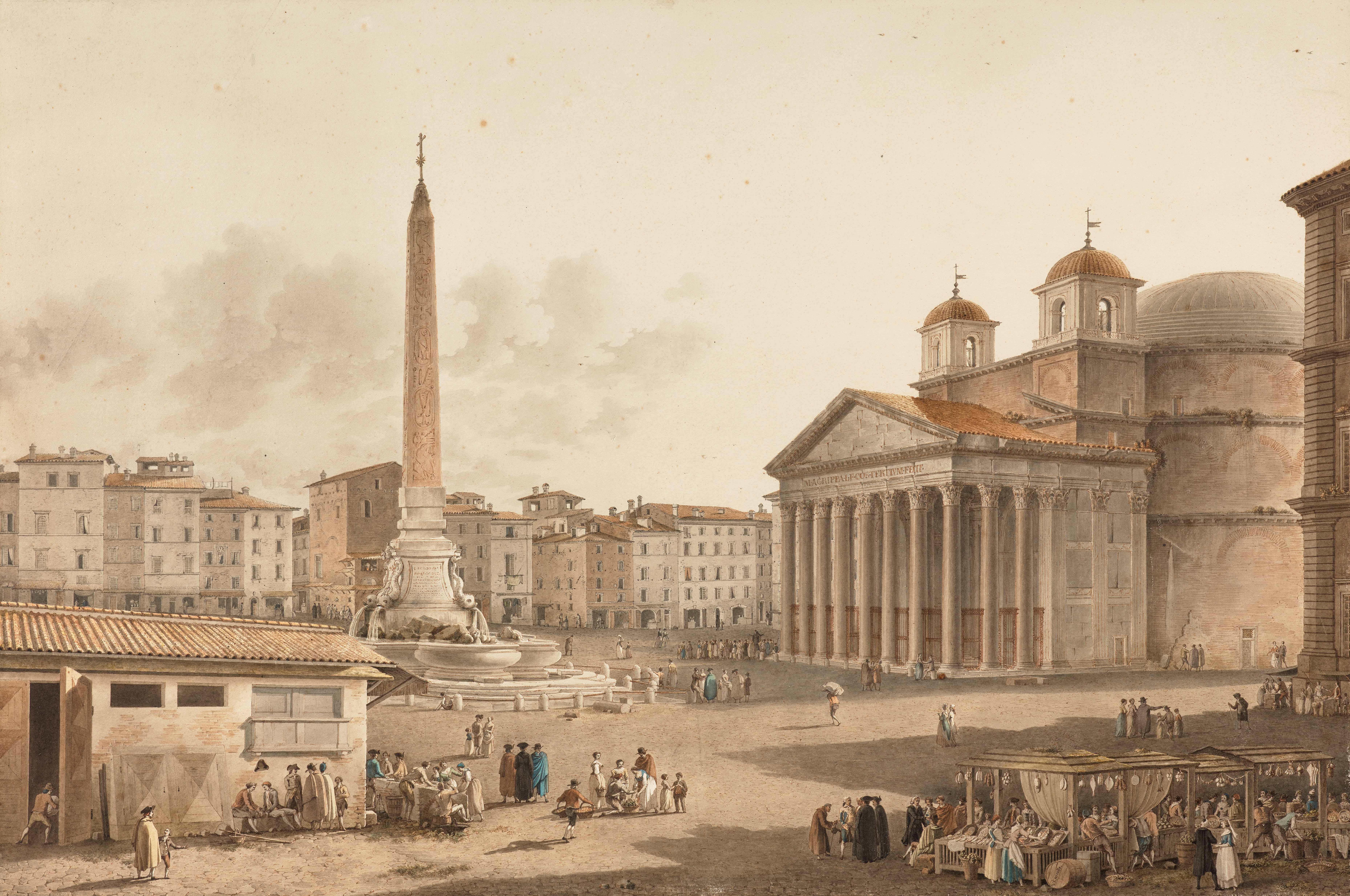 Place du Panthéon animée d'une scène de marché, Rome