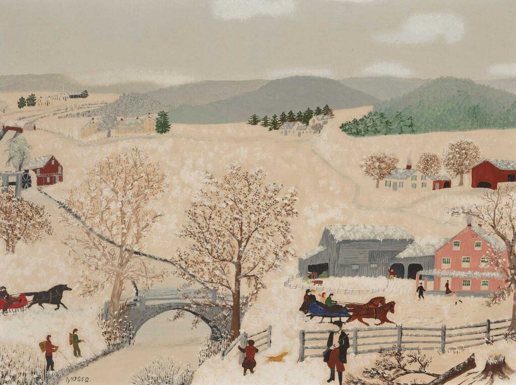 Grandma Moses, Over the River Through the Snow, to Grandma's House We Go on Thanksgiving Day in the Morning
