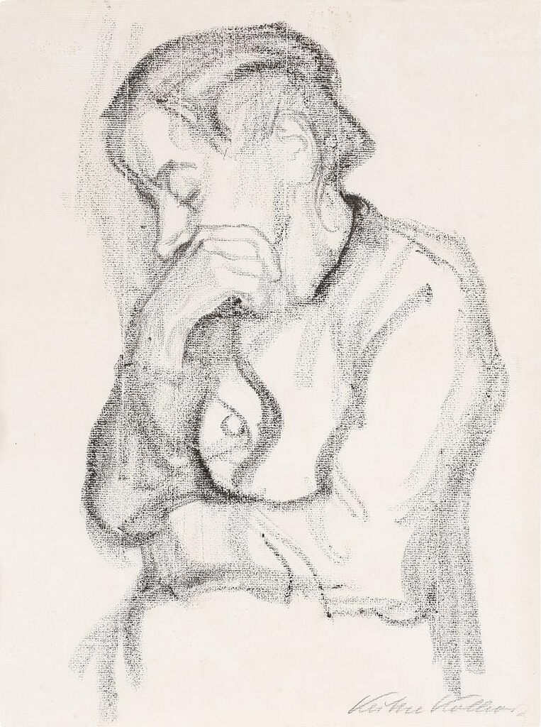 Halbfigur einer Frau mit der rechten Hand den Mund bedeckend (Half Length Figure of a Woman with Her Right Hand Covering Her Mouth)