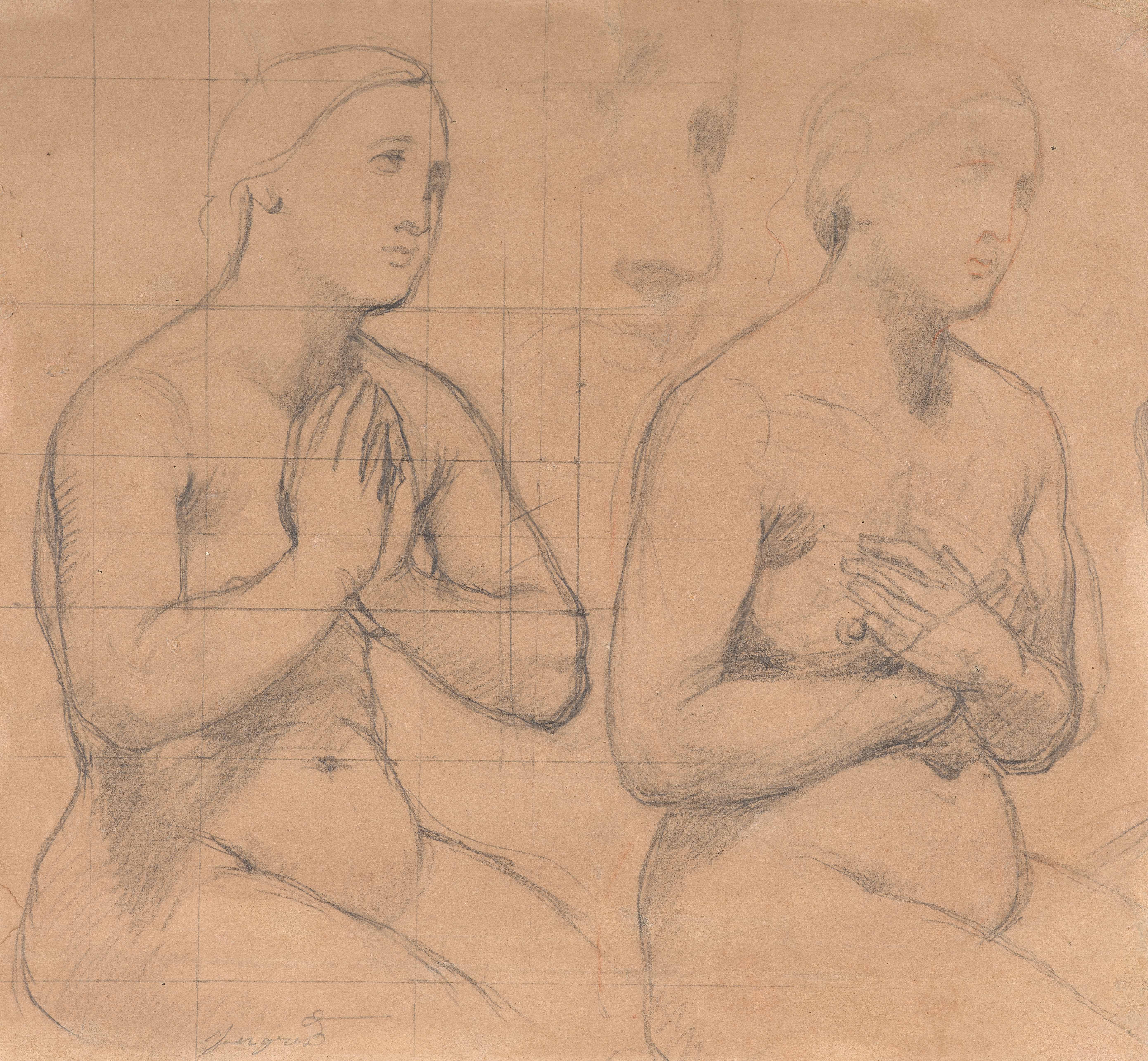 Etudes de figure féminine nue priant