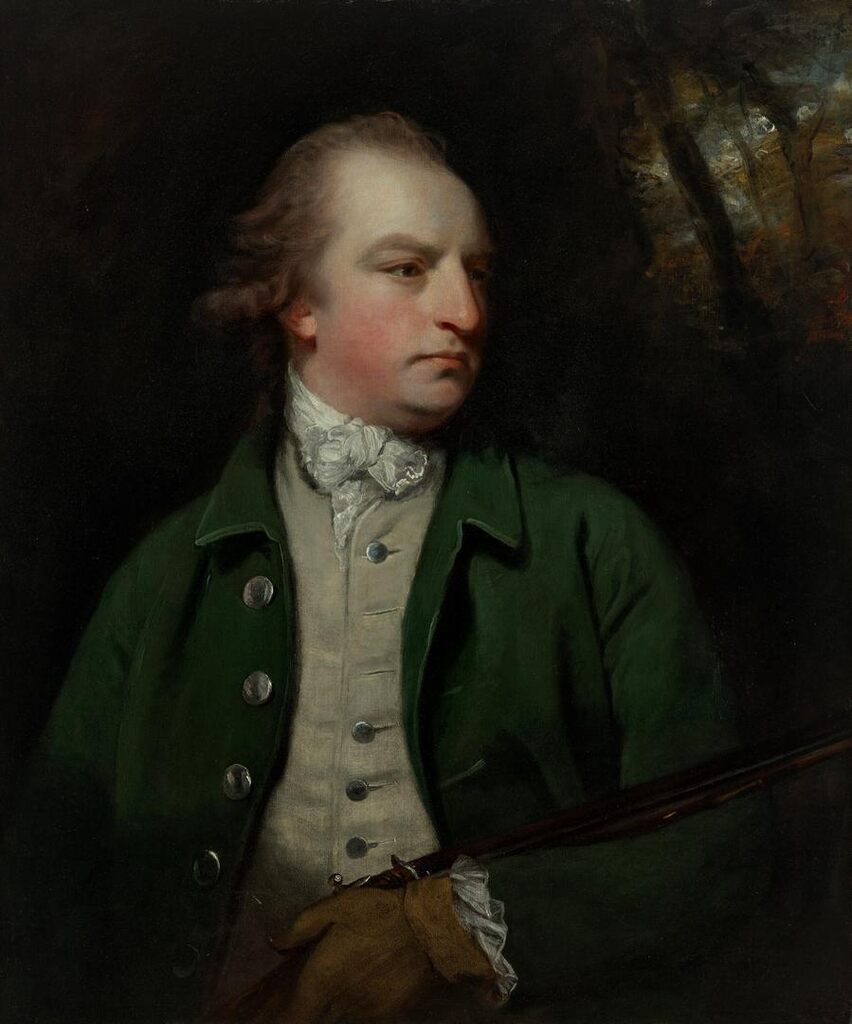 Portrait of Aubrey Beauclerk, 5th Duke of St. Albans (1740-1802), half-length, wearing a green coat and holding a flintlock