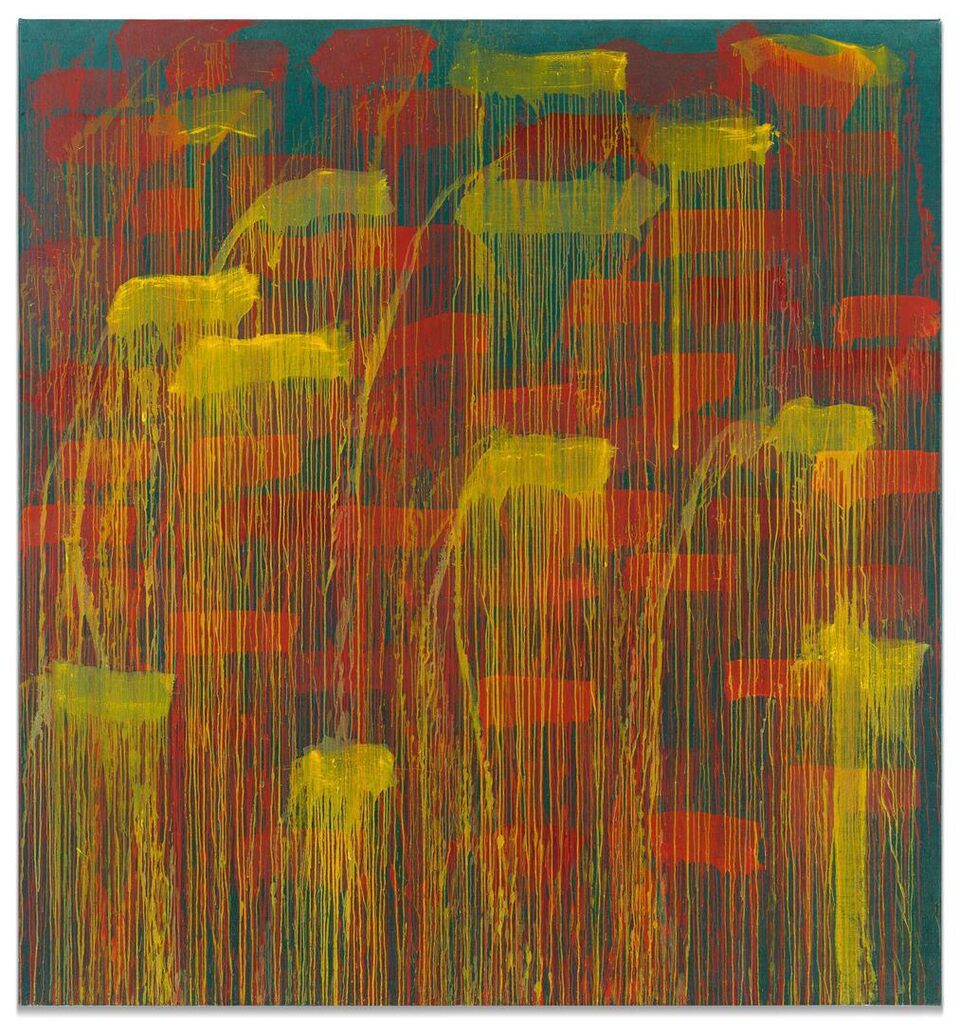 Pat Steir, Red and Yellow Brushstrokes on Blue