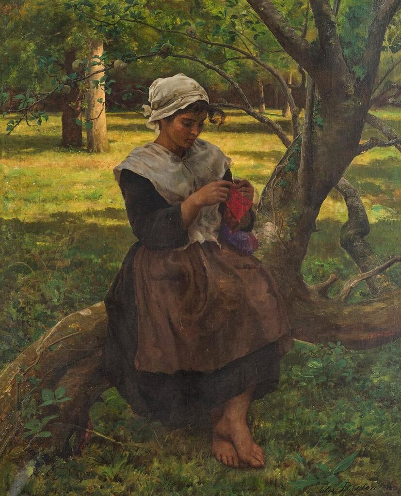Jules Breton, Young Peasant Girl Knitting