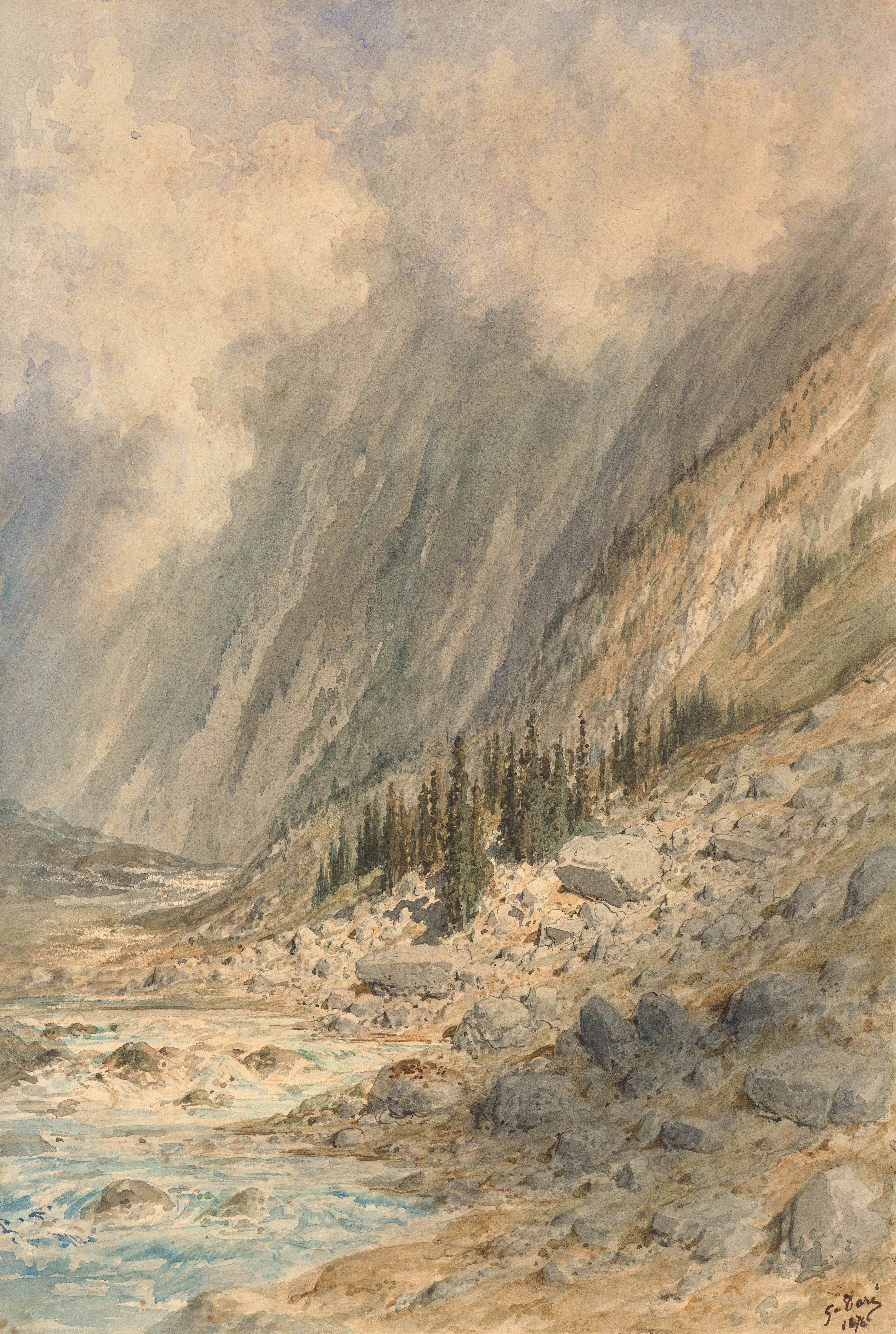 Paysage au torrent, probablement dans les Pyrénées