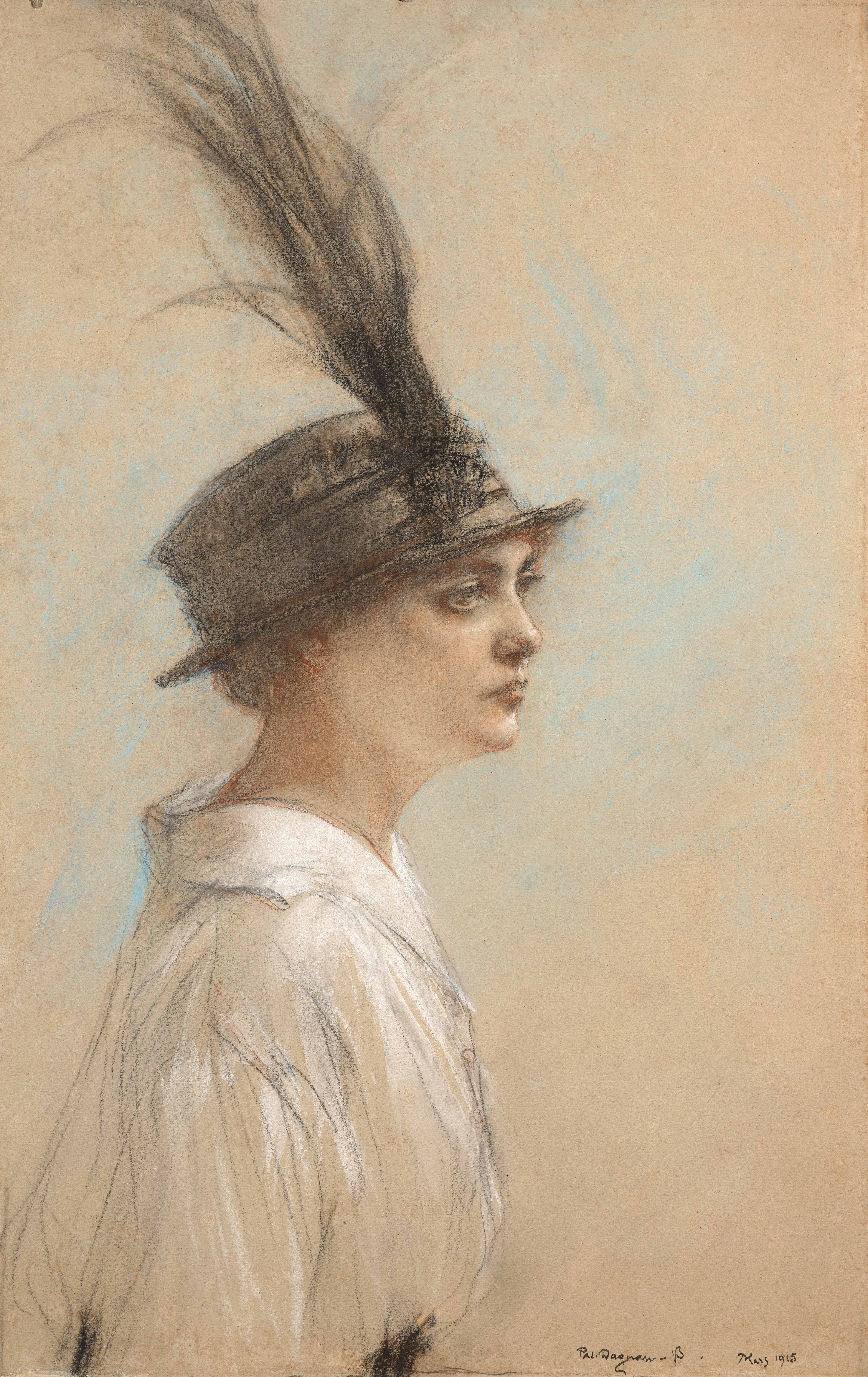 Jeune femme au chapeau à plumes