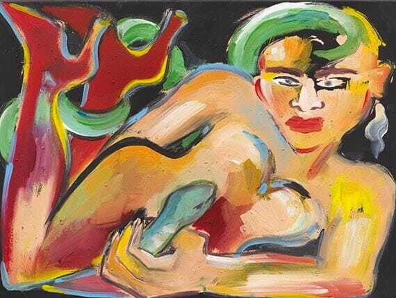 Frau mit schlange, liegend