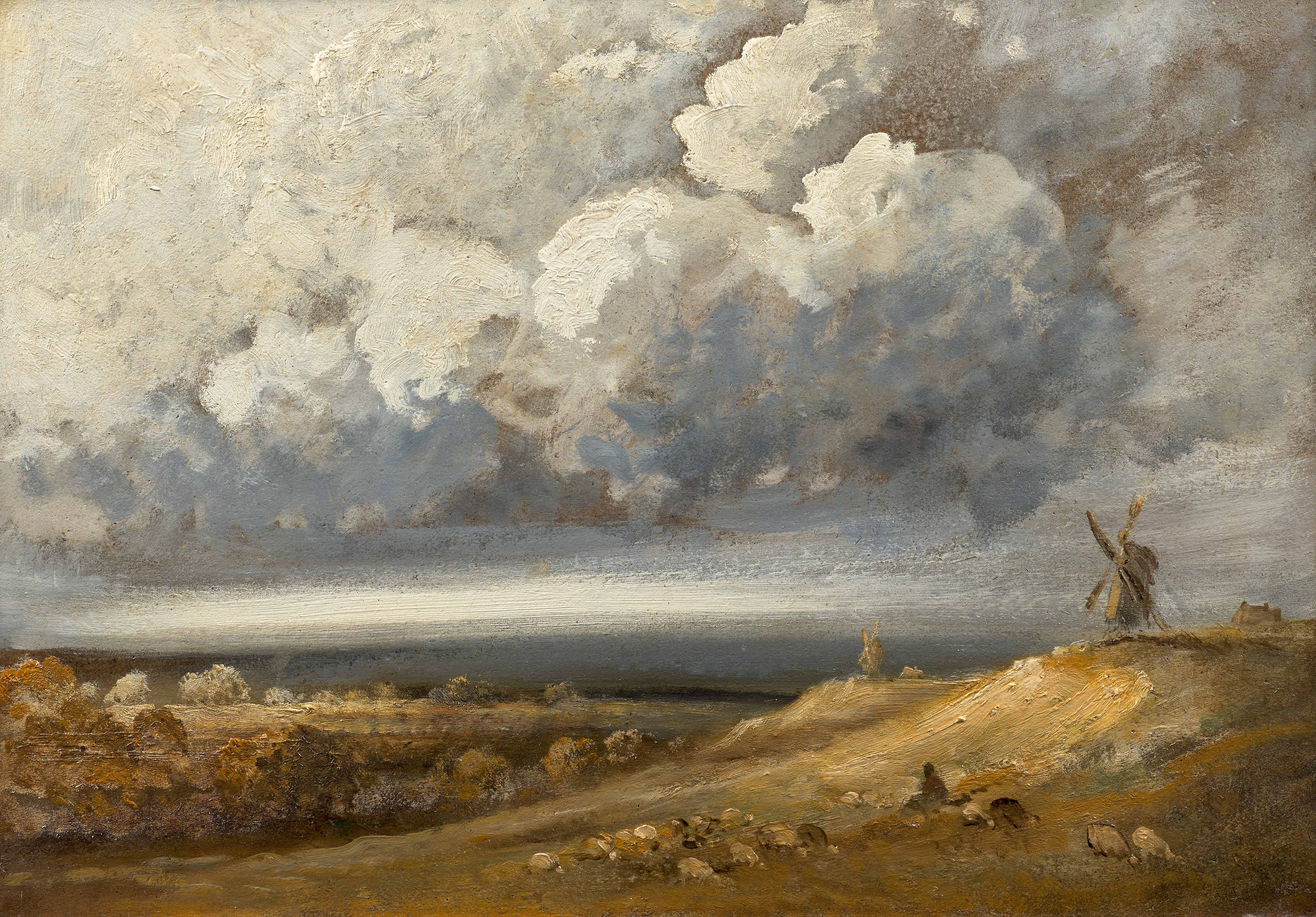 Paysage au moulin par gros temps