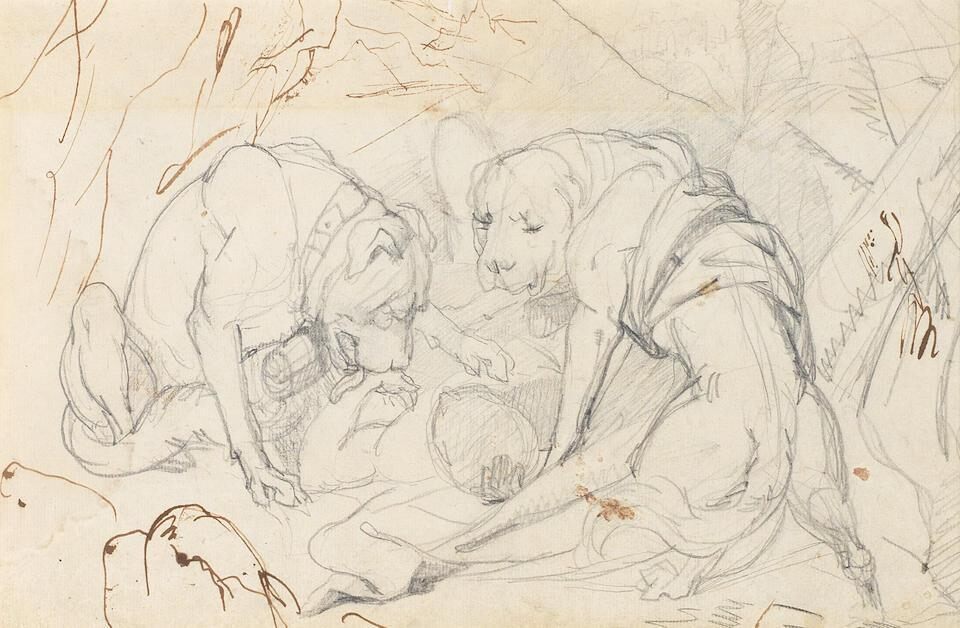 Study for 'Alpine mastiffs reanimating a distressed traveller'