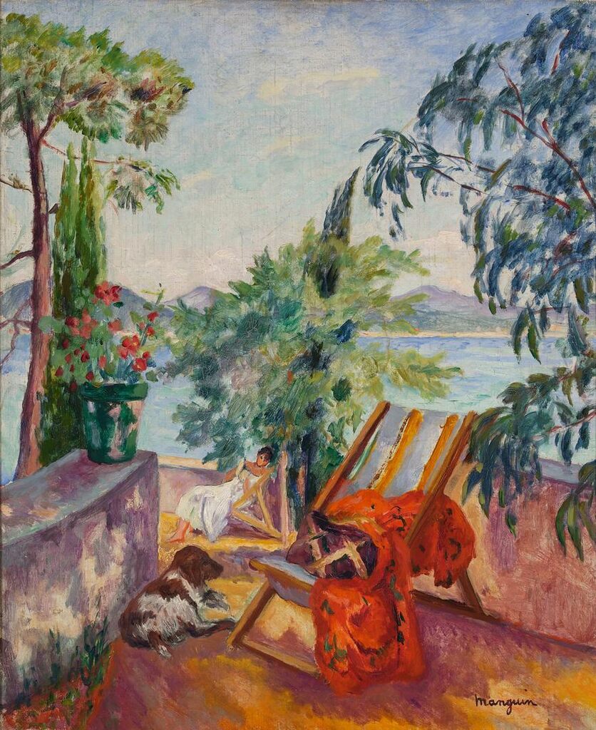Odette et le chien 'Barbu' à L'Oustalet, Saint-Tropez