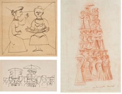 A. Untitled (Weber); B. Untitled (figures sitting at the table); C. Untitled (pyramid)