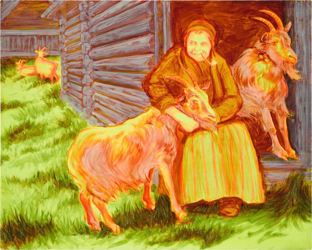 Old Woman Hugging a Goat