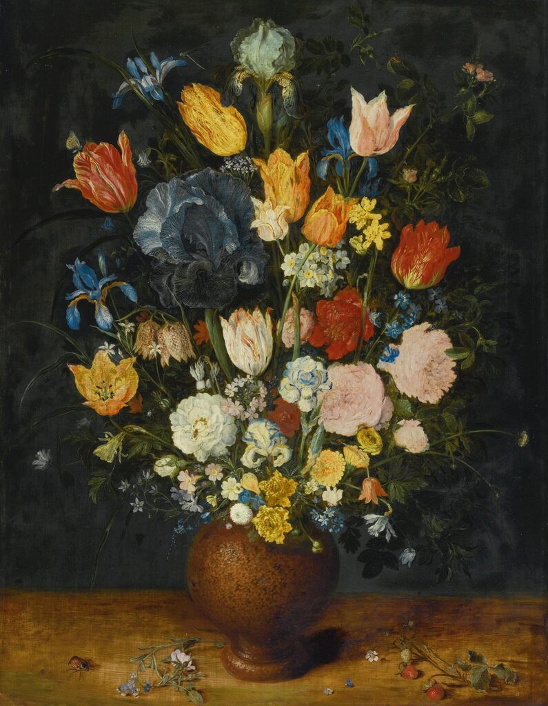 Jan Brueghel II, Still life of flowers in a stoneware vase