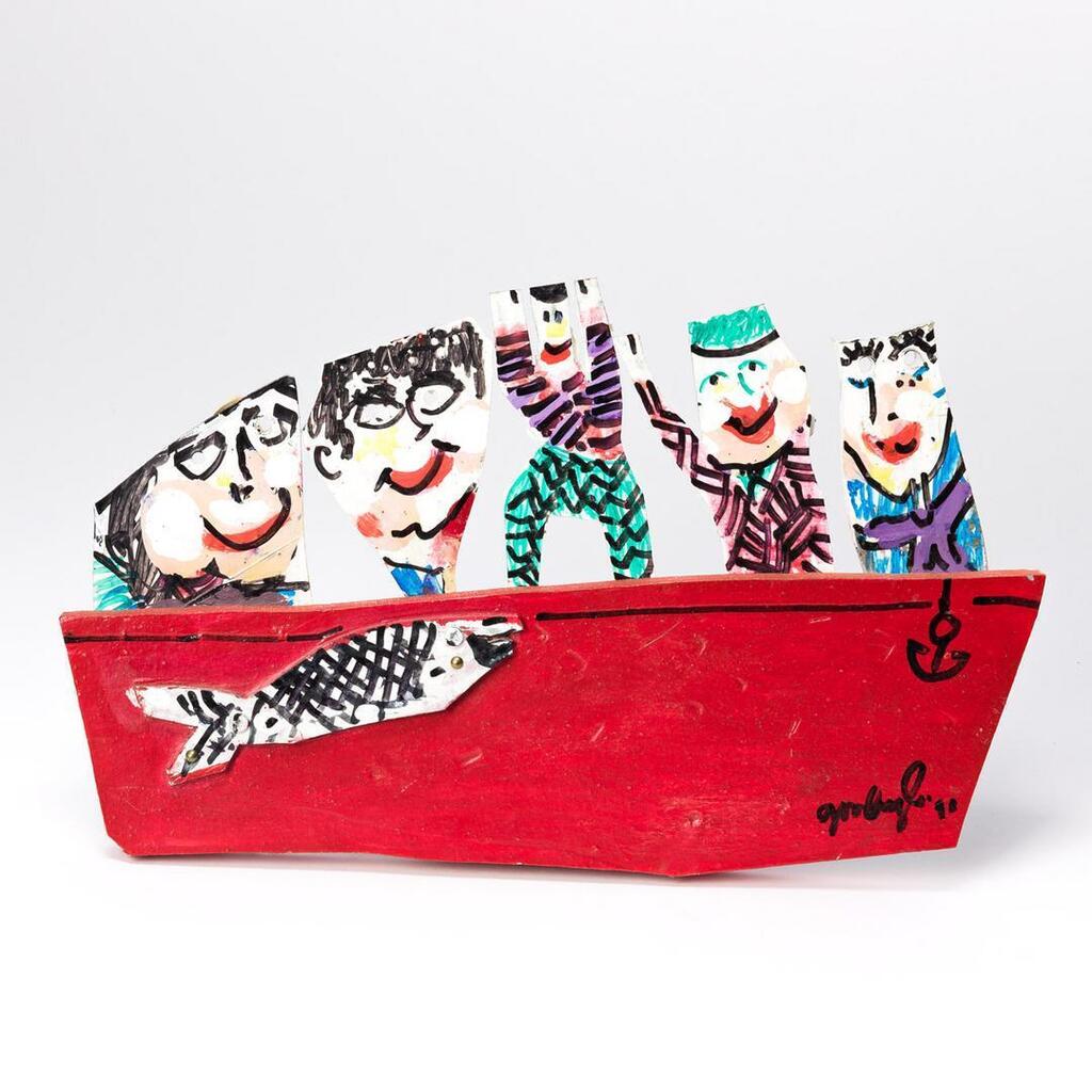 Boat with Five People and a Fish