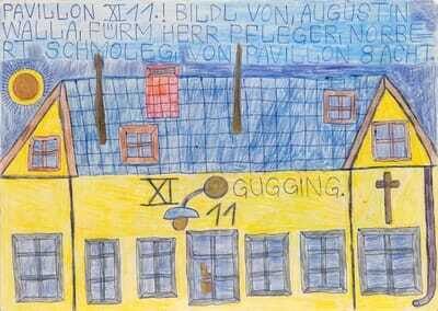 "Pavillon Xi 11.! Bildl Von, Augustin Walla, Fürm Herr Pfleger, Norbe=rt Schmoleg, Von Pavillon 8 Acht. Gugging."