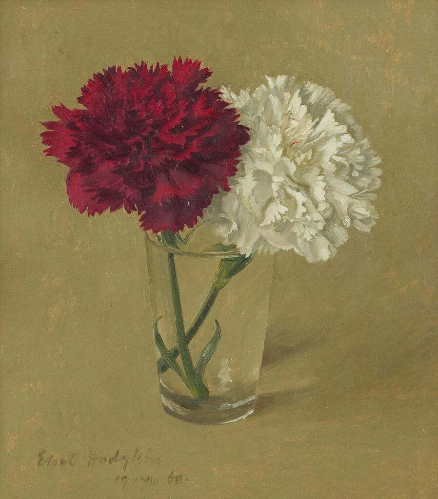 Red and White Carnations (in a Glass)