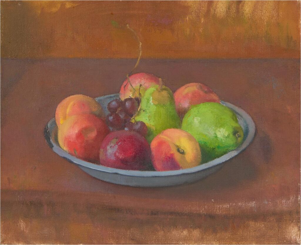 Still Life with Fruit in Blue Pie Tin