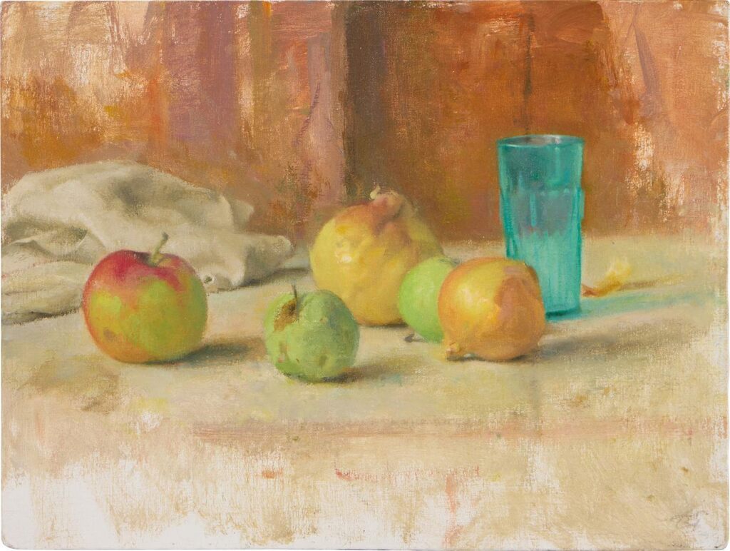 Onions, Apples and Green Plastic Glass