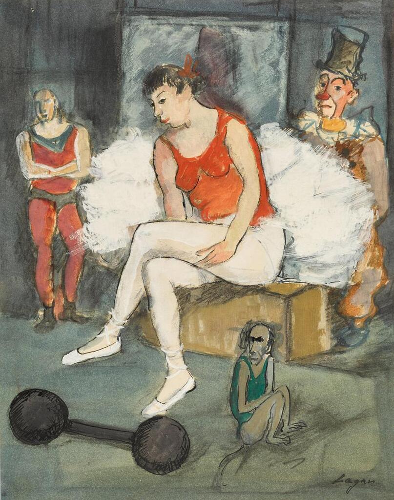 Trapeziste, clowns et singe