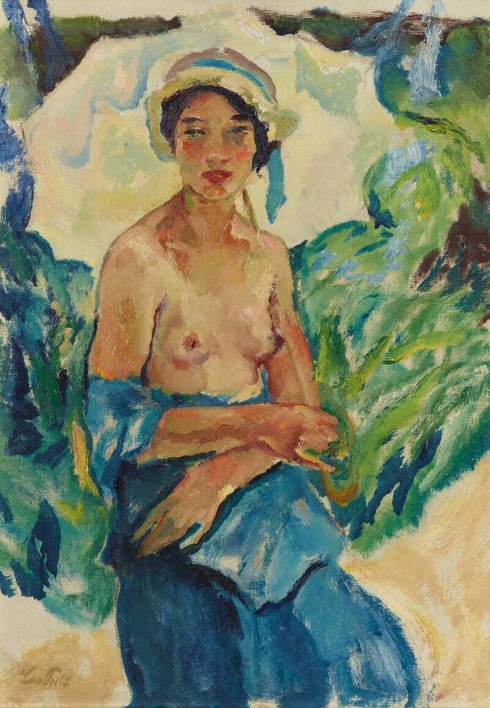 Halbakt in blauem Kleid (Semi Nude in Blue Dress)