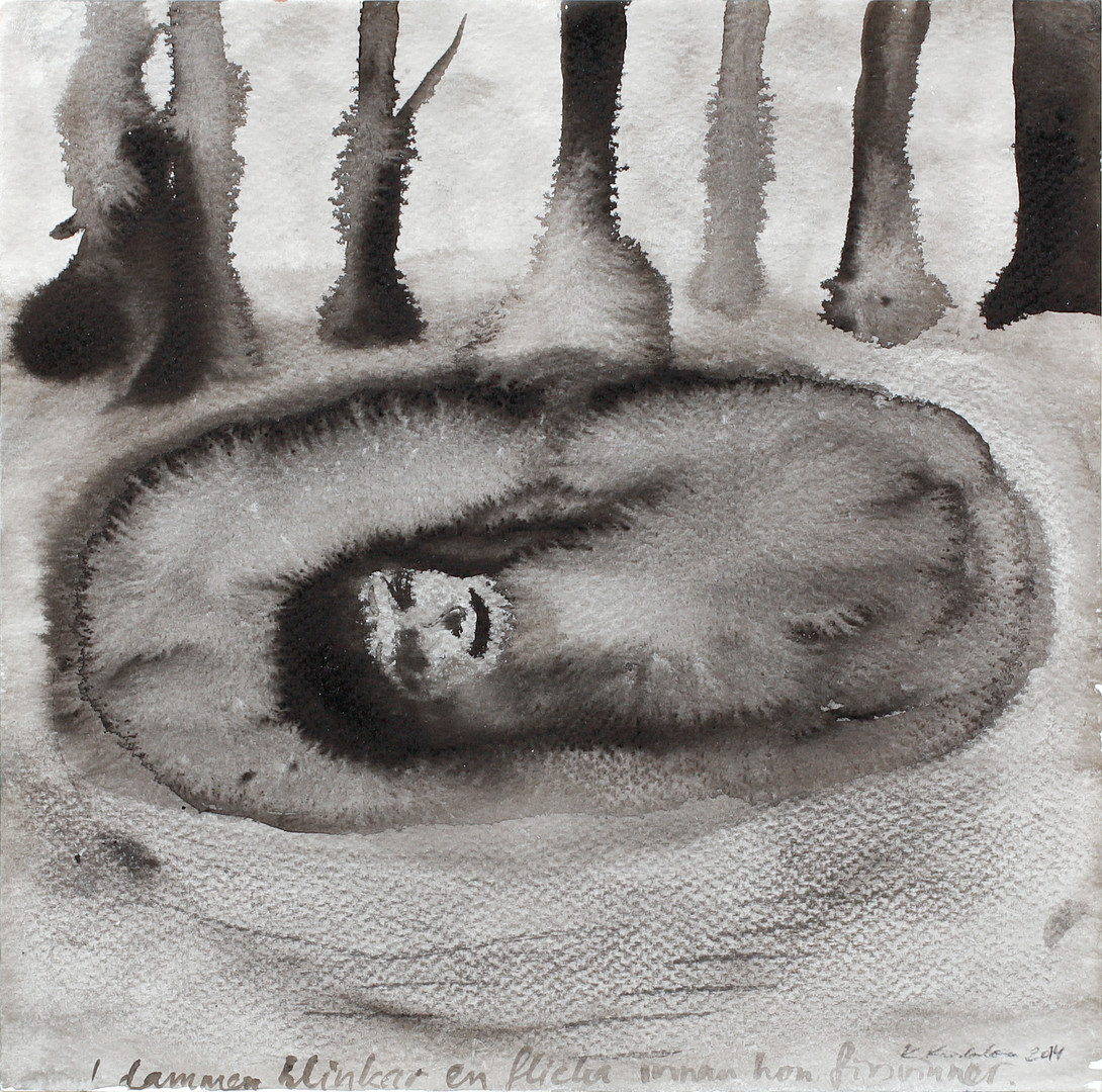 "Deep in the forest", tusch på papper, signerad och daterad 2014.