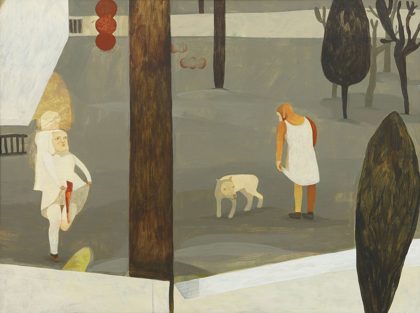 "In the backyard". Akryl på pannå, signerad.