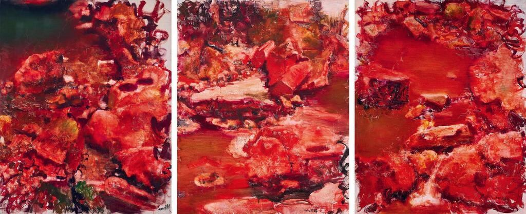 Zhou Chunya, Triptych Of Red Stone