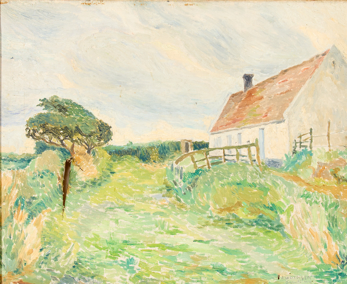 Grönskande landskap med vitt hus, Audingen.