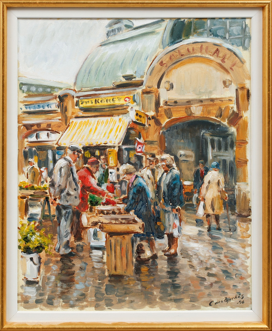 Carl Bjerkås, "Kungstorget", olja på duk, signerad.