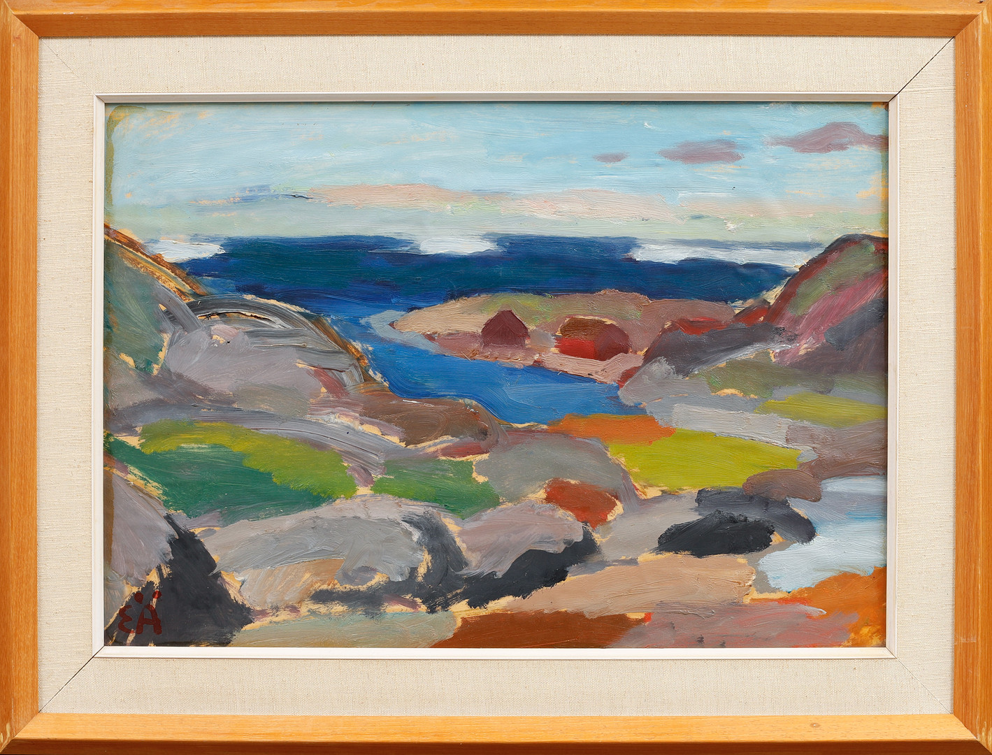 "Mollösund", olja på papper, signerad.